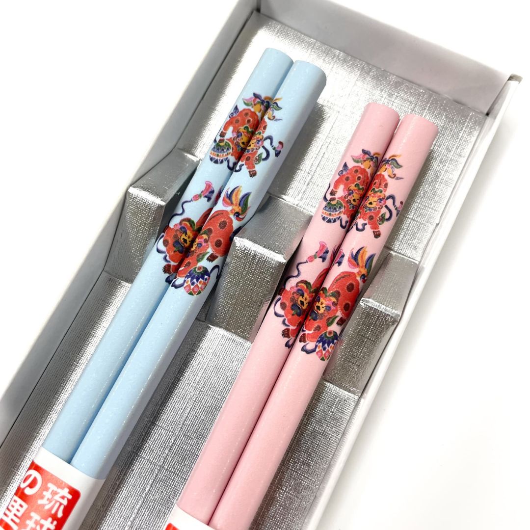 沖縄柄夫婦箸(シーサー柄)