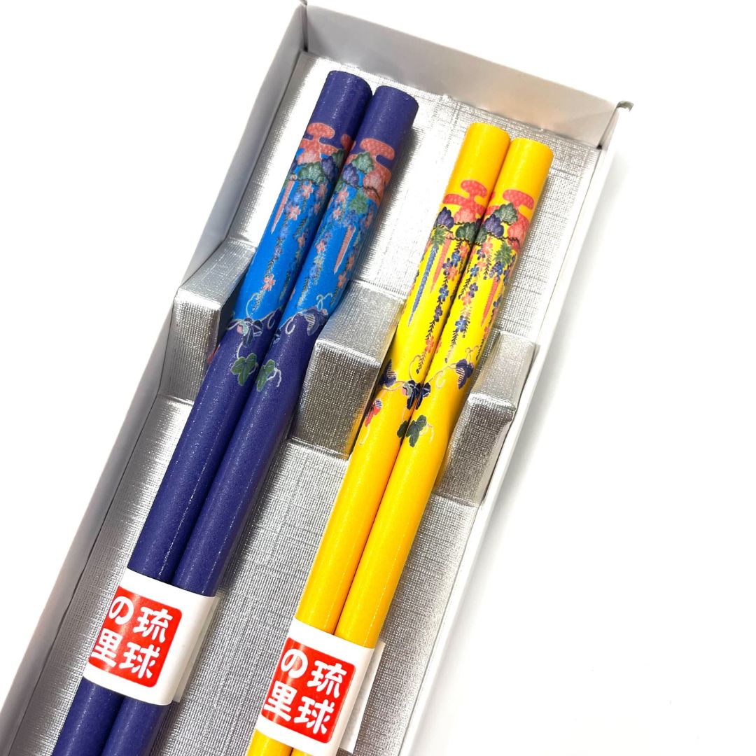 沖縄柄夫婦箸(藤柄)