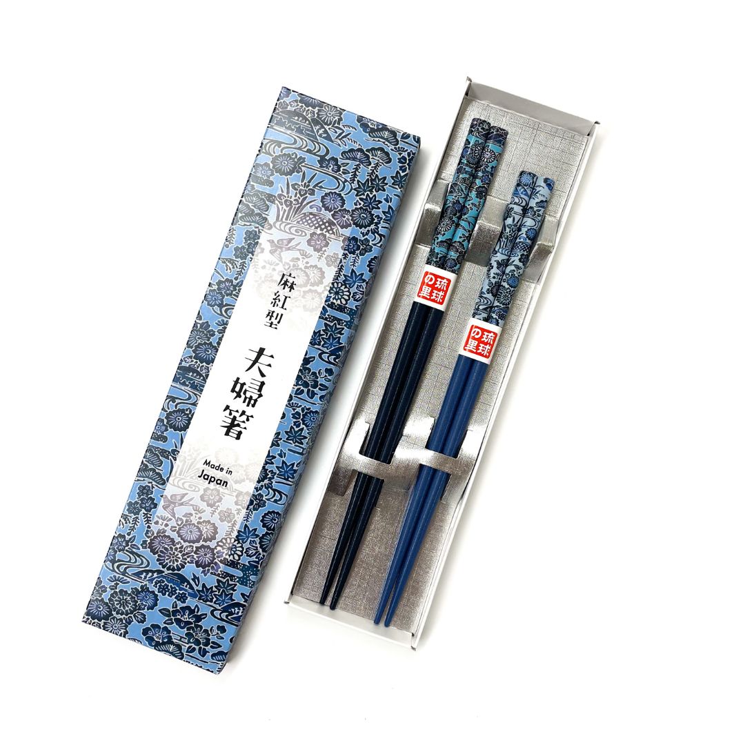 沖縄柄夫婦箸(麻紅型)