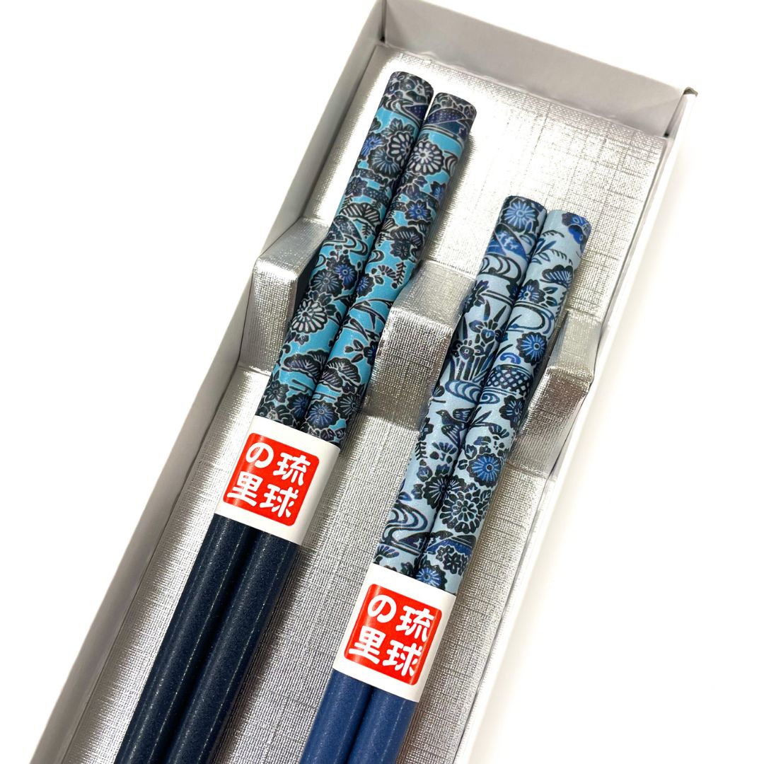 沖縄柄夫婦箸(麻紅型)