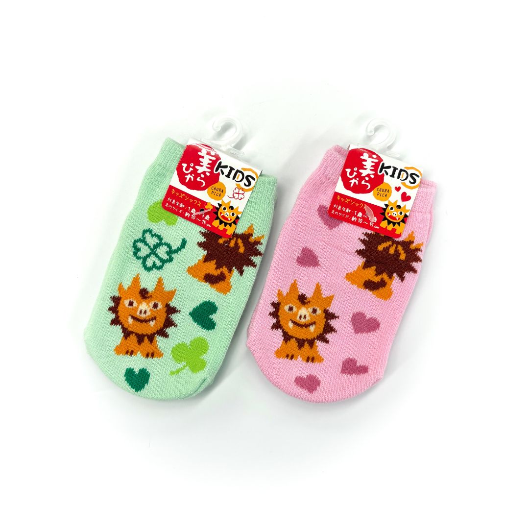 美らぴかソックスKIDS/シーサー/緑(約10～15cm)