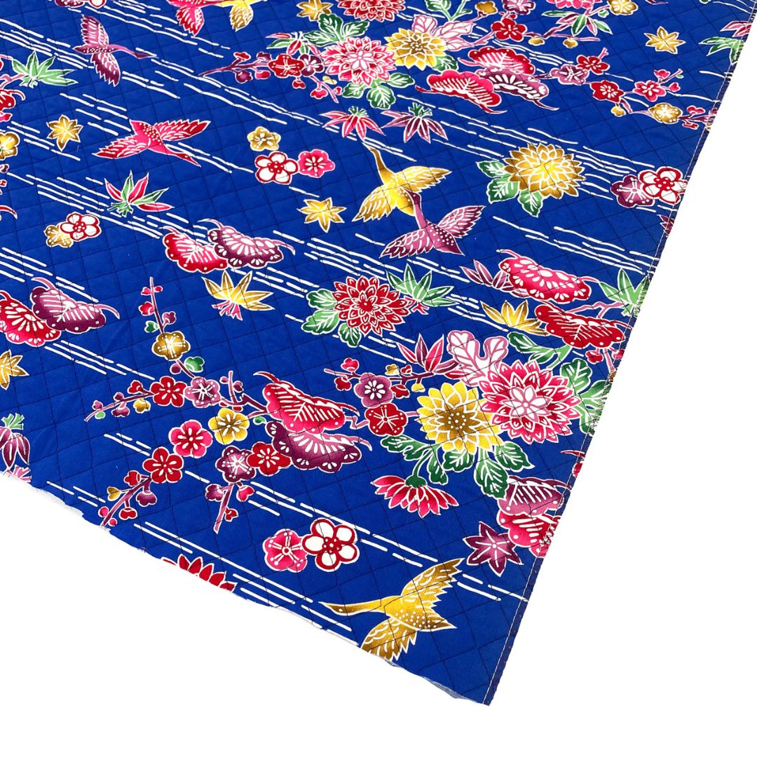 紅型(鶴)キルト切売/青色