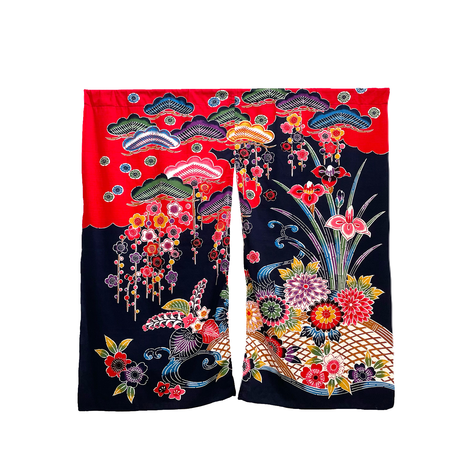 染紅型大のれん(松竹梅/赤)