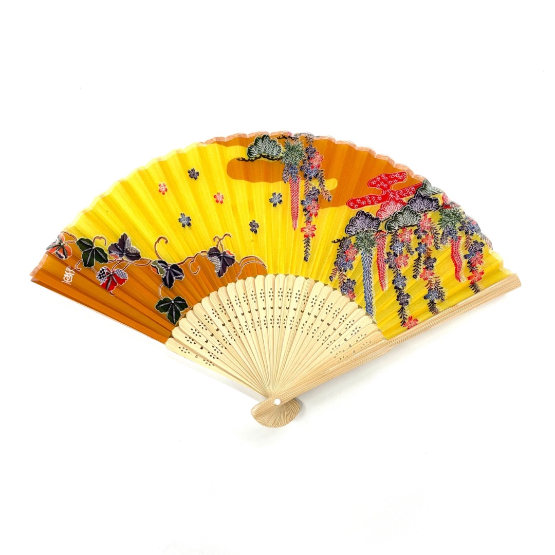 シルク扇子/(紅型藤柄/黄)
