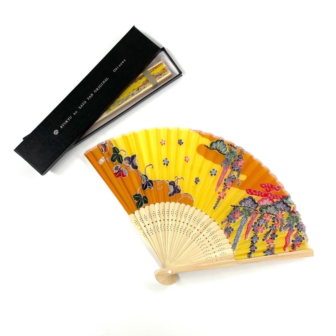 シルク扇子/(紅型藤柄/黄)