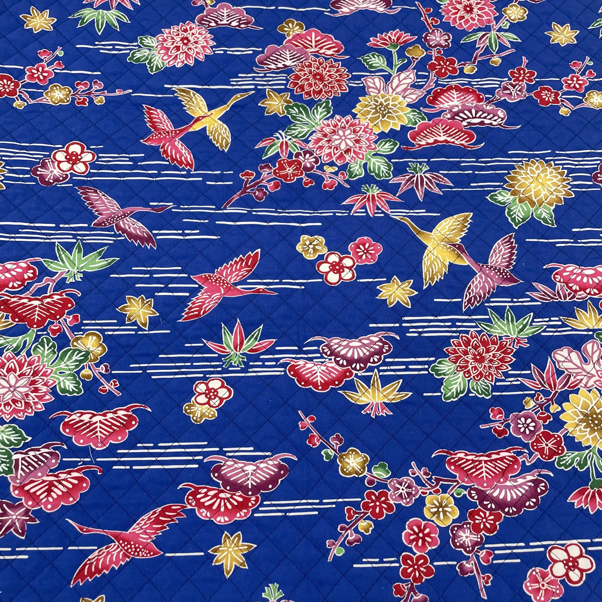 紅型(鶴)キルト切売/青色